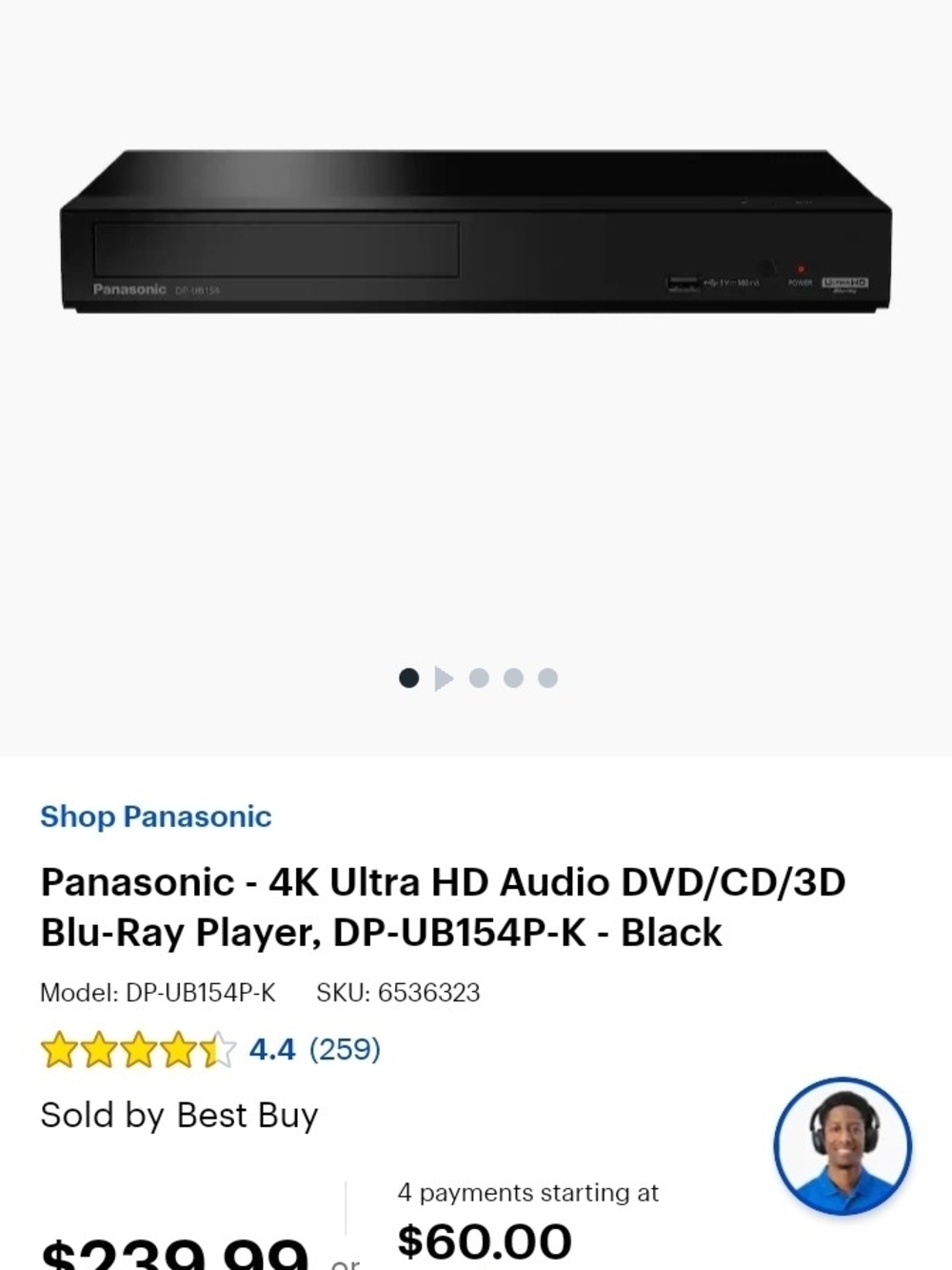 Panasonic Black 4K Ultra HD Blu-ray Player